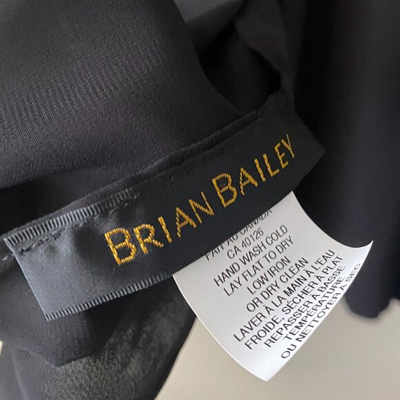 Brian Bailey Black V-Neck Long Sleeve Top With Sheer Scarf - Picture 5 of 11